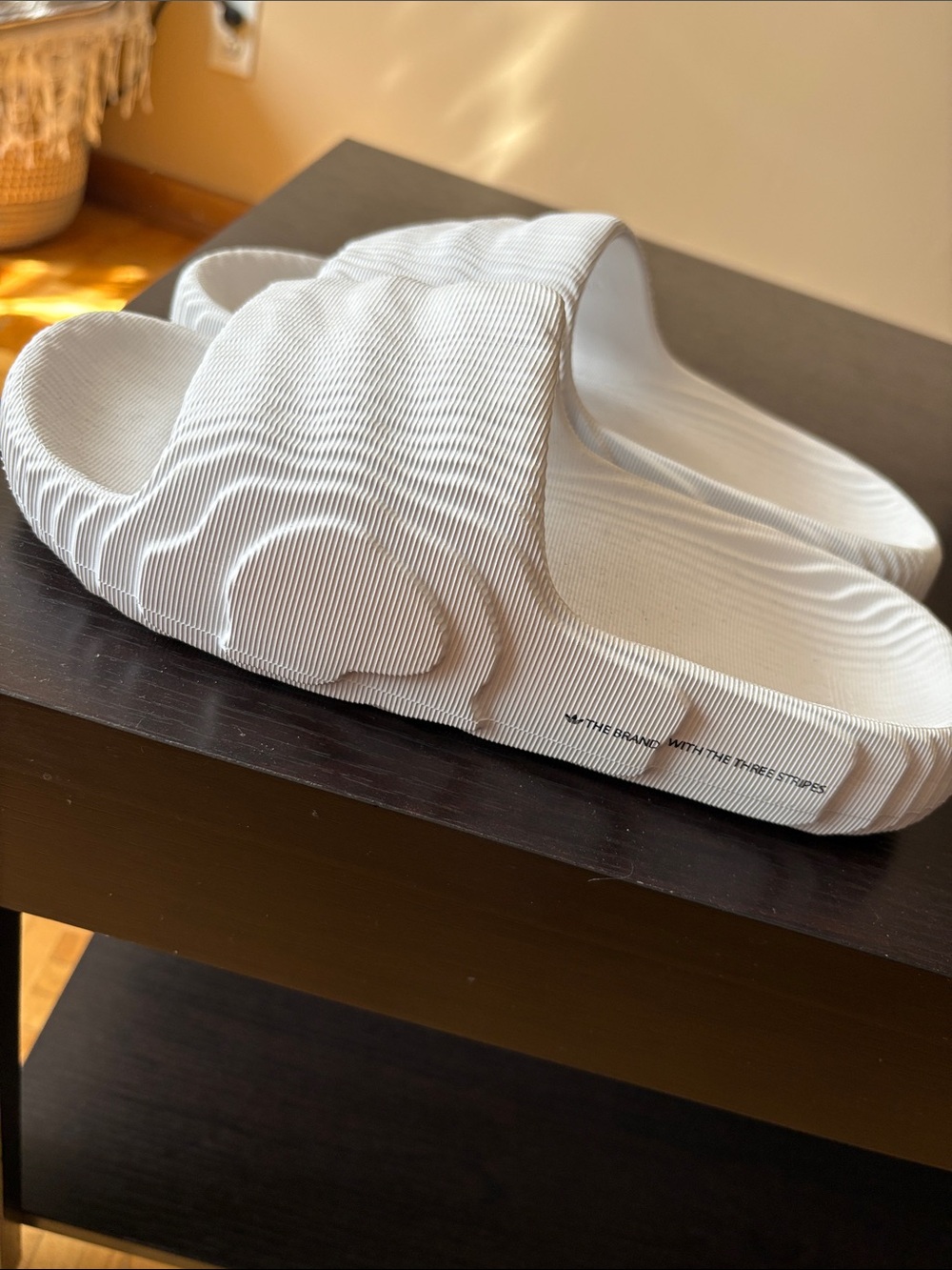 adidas White Ribbed Slide Sandals - Picture 2 of 2